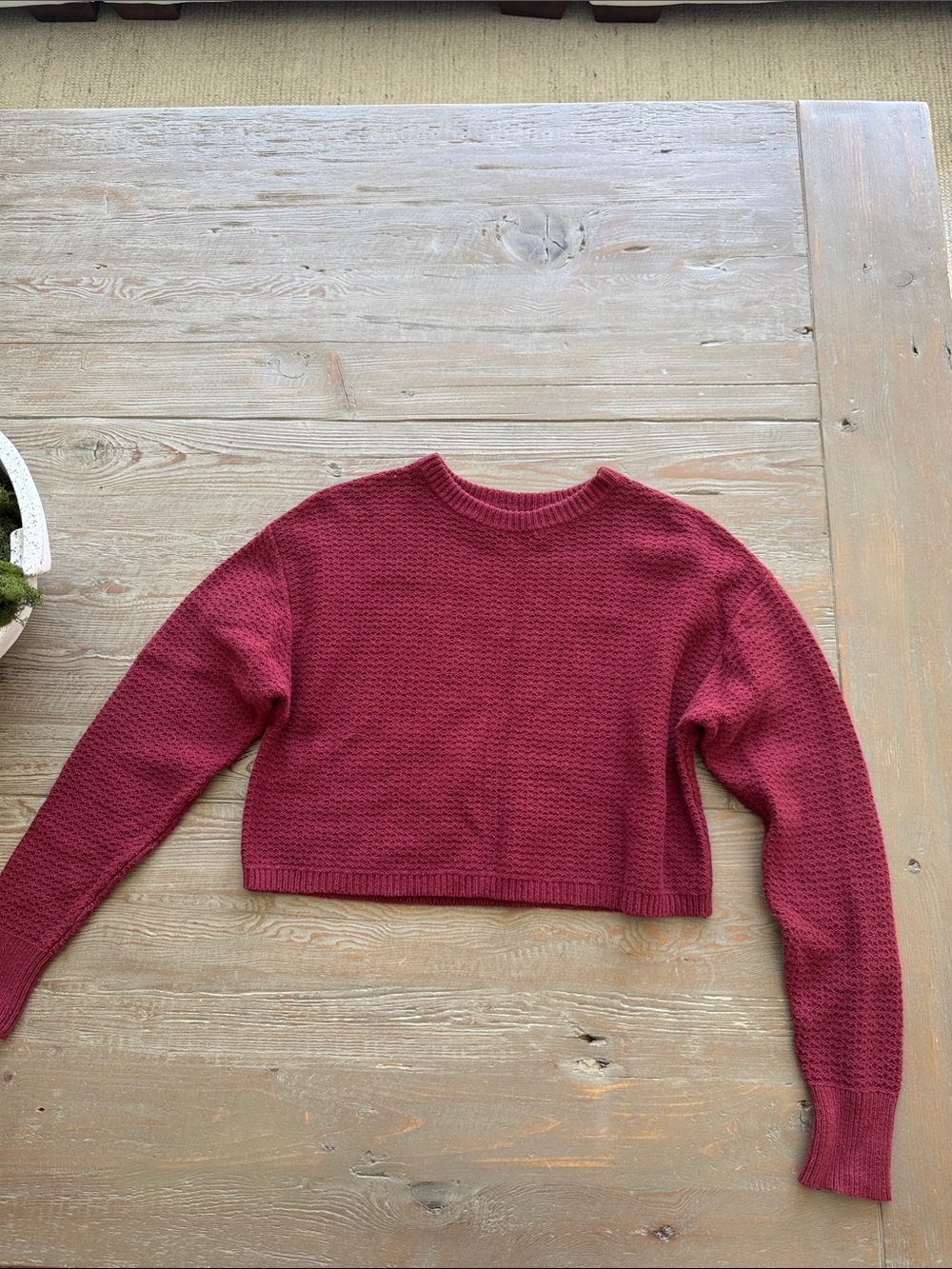 Abound Burgundy Cropped Crewneck Knit Sweater